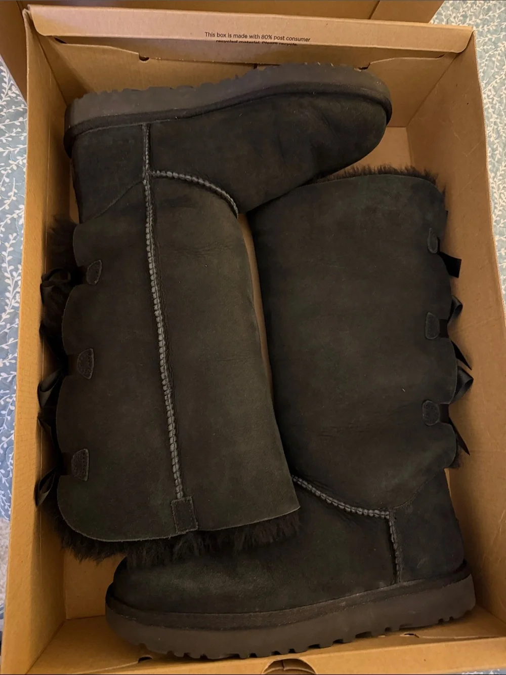 UGG Black Bailey Bow, Tall Shearling-Lined Ribbon-Back Boots